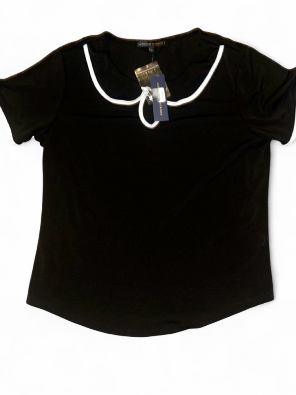 Adrienne Vittadini Black Short-Sleeve Tee with White Trim